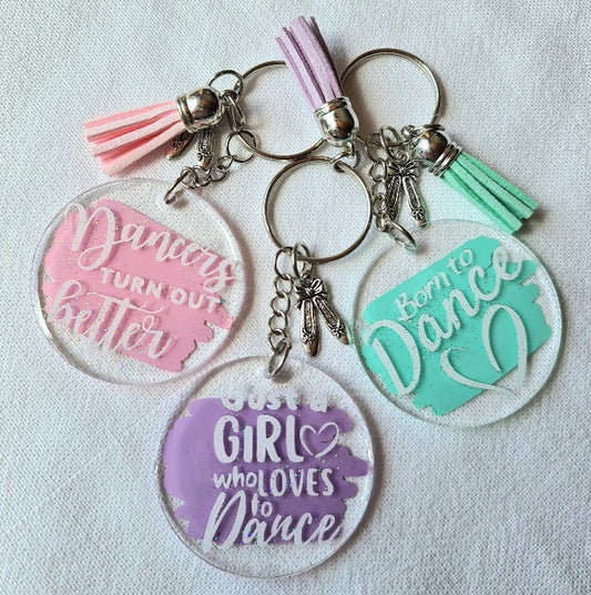 Acrylic Key Rings in various colours with slogans