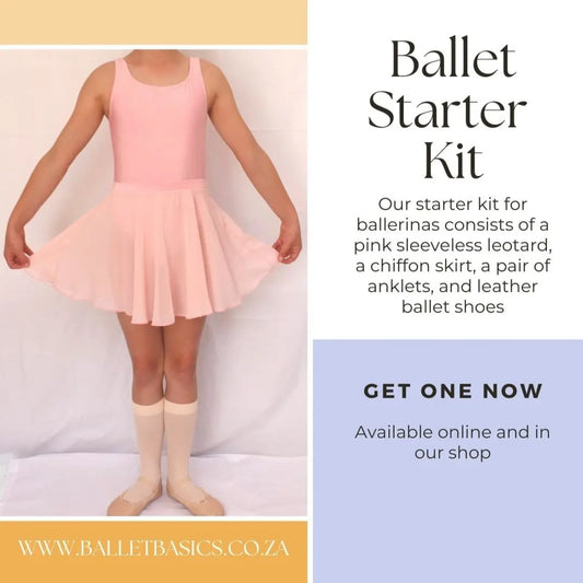 Ballet Starter Kit consisting of leotard, skirt, leather ballet shoes and anklets