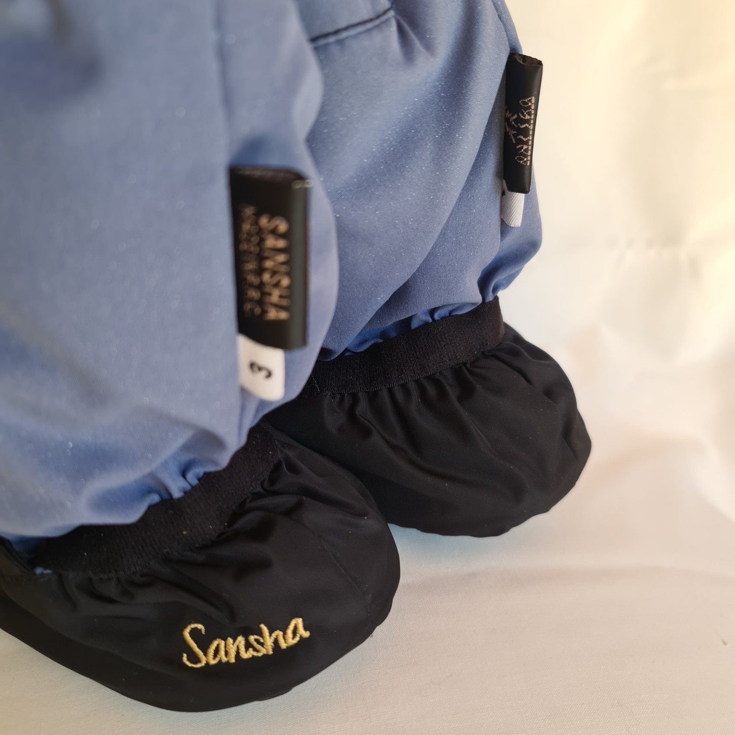 Sansha warm-up booties light blue back view
