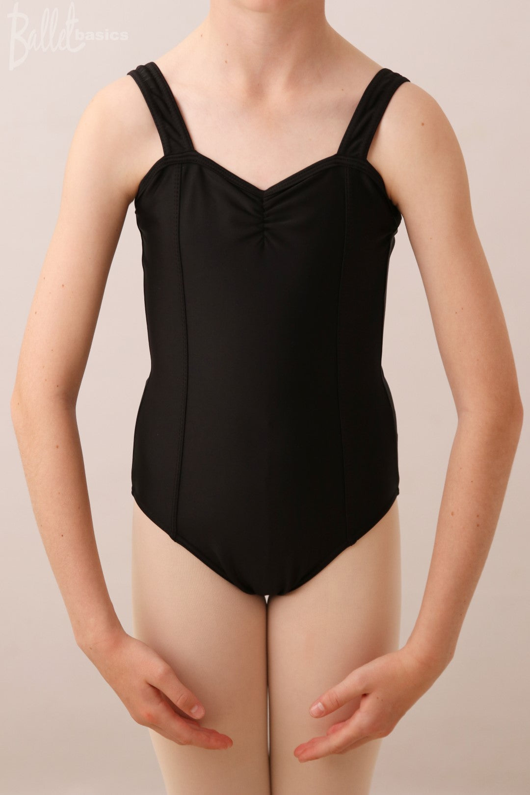 3 panel leotard in matt lycra - black front view