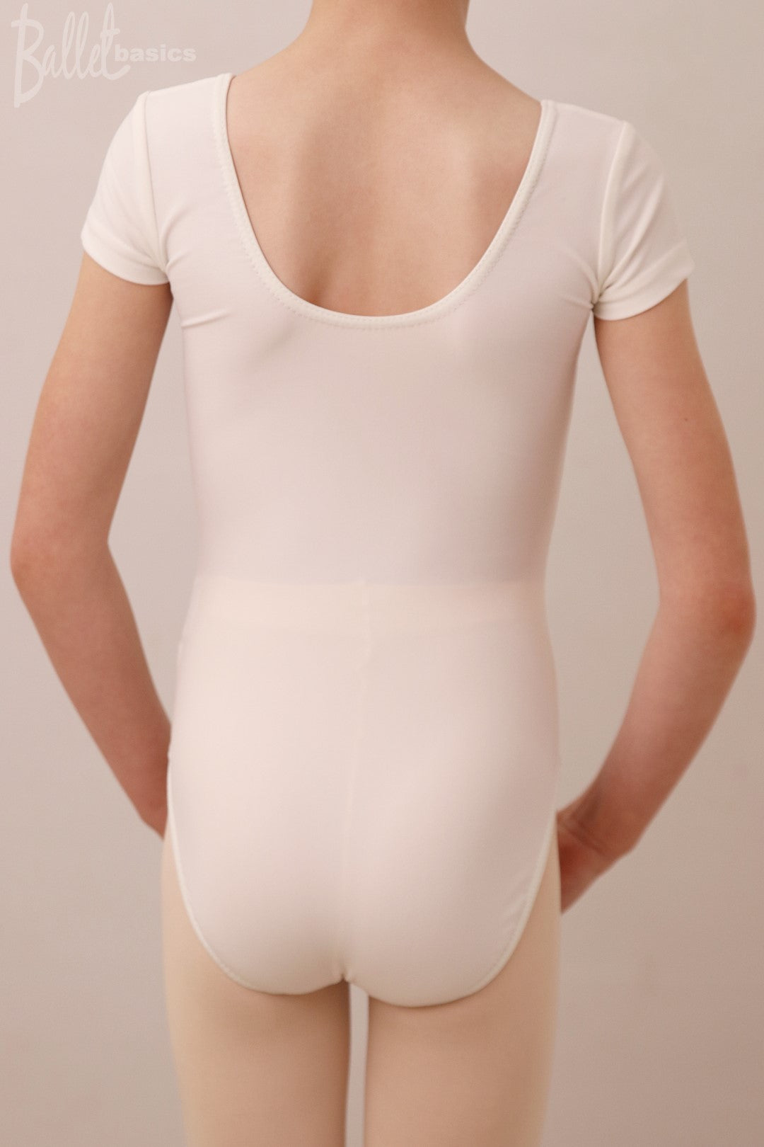 Cap sleeve leotard in matt lycra - white back view