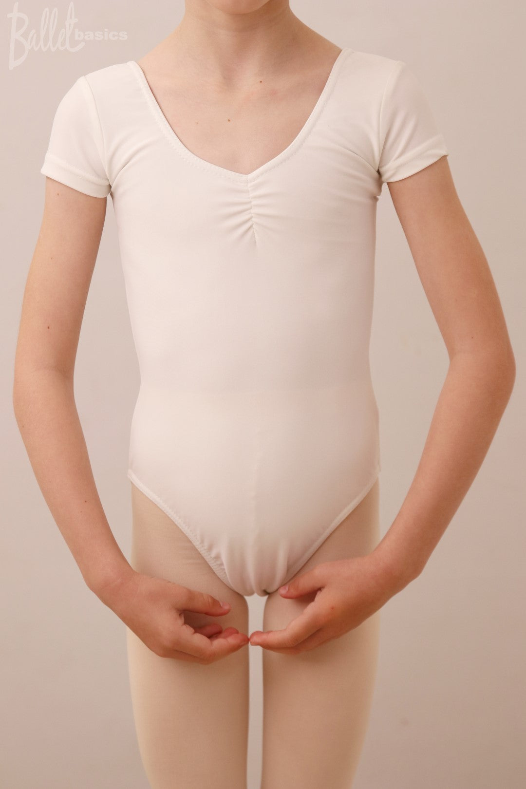 Cap sleeve leotard in matt lycra - white front view